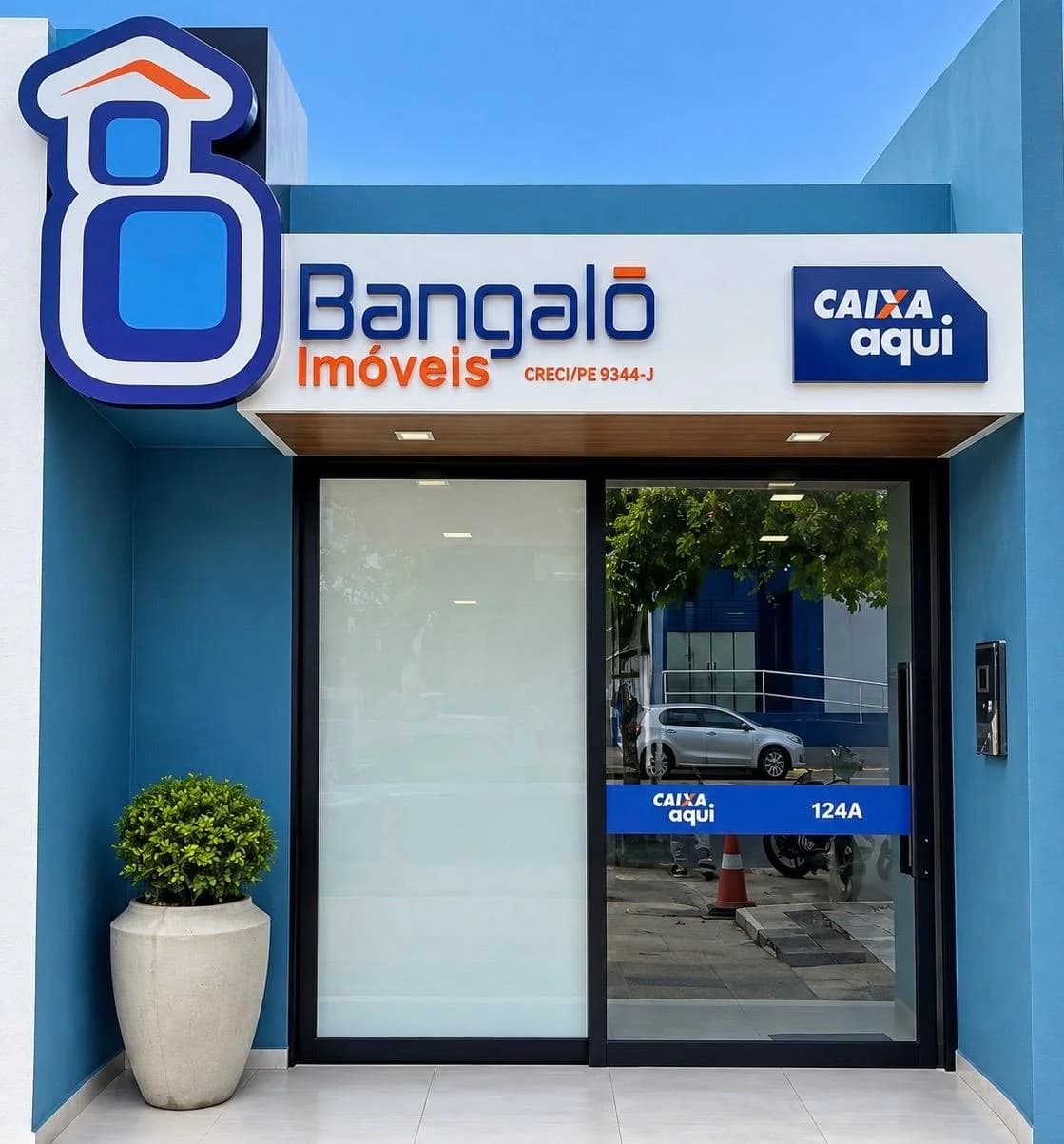 Fachada do escritório da Bangalô Imóveis em Carpina, correspondente CAIXA AQUI